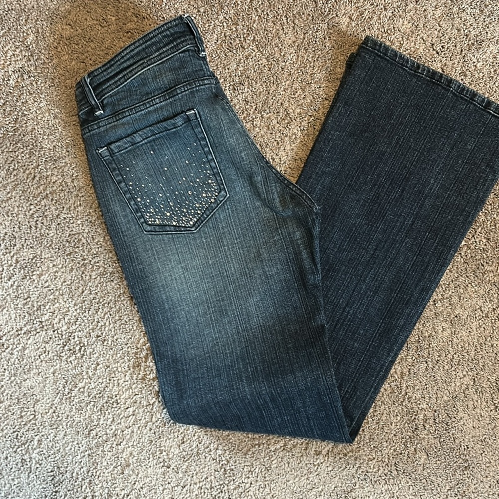 Refuge Premium size 11 boot cut dark jeans rhinestone details
